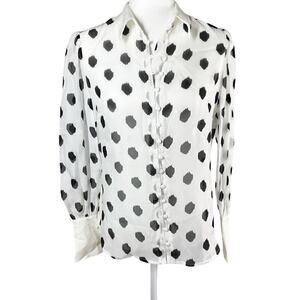 L’AGENCE Silk Chiffon Abstract Print Contrast Collar Long Sleeve Top Size XS